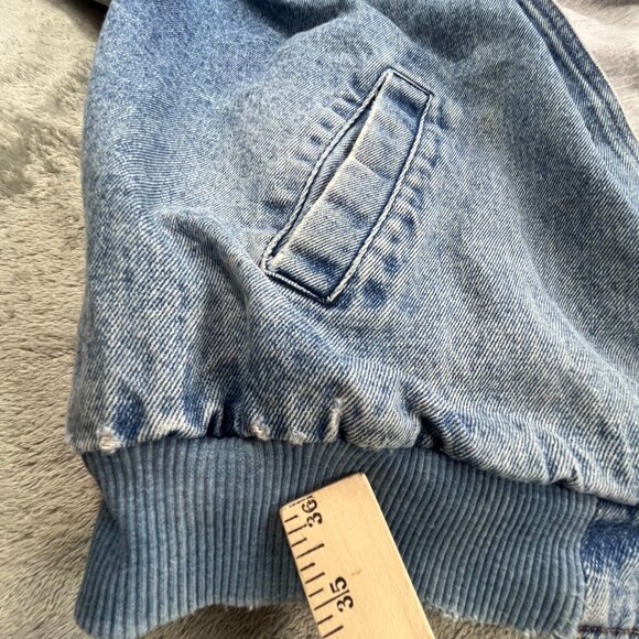 Basic Bomber Jean Trucker Jacket Men's XL Blue Denim Hooded Snap Button RN 90163 - Picture 9 of 16